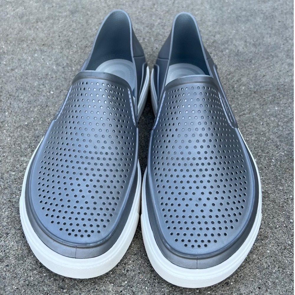 Crocs Iconic Comfort Metallic Grey White Slip On Shoes